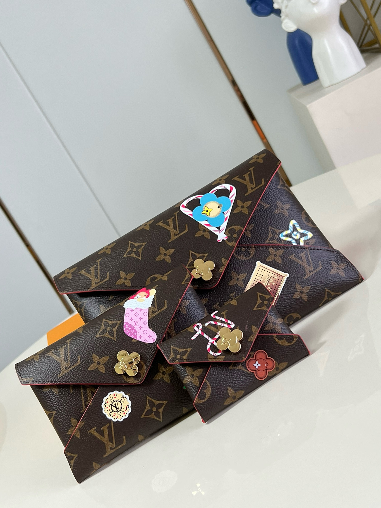 NIGO Louis Vuitton Kirigami Pochette Men's and Women's Brown Monogrammed Printed Leather Clutch Bag Bags #nigo74199