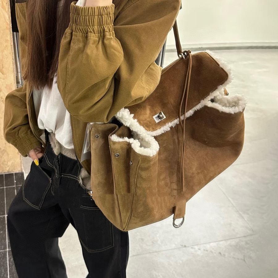 NIGO Balenciaga Women's Vintage Rodeo Handbag  Bag Cowhide Spell Lambswool Casual Solid Color Tote Bags 7897442ABAD2590  Ngvp #nigo9597