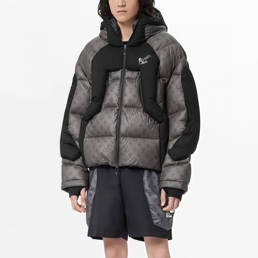 NIGO Louis Vuitton Men's Autumn and Winter Letter Printing Splicing Nylon Waterproof Fabric Warm Feeling Color Changing Hooded Zipper Long Sleeve Puffer Down Jacket #nigo74186