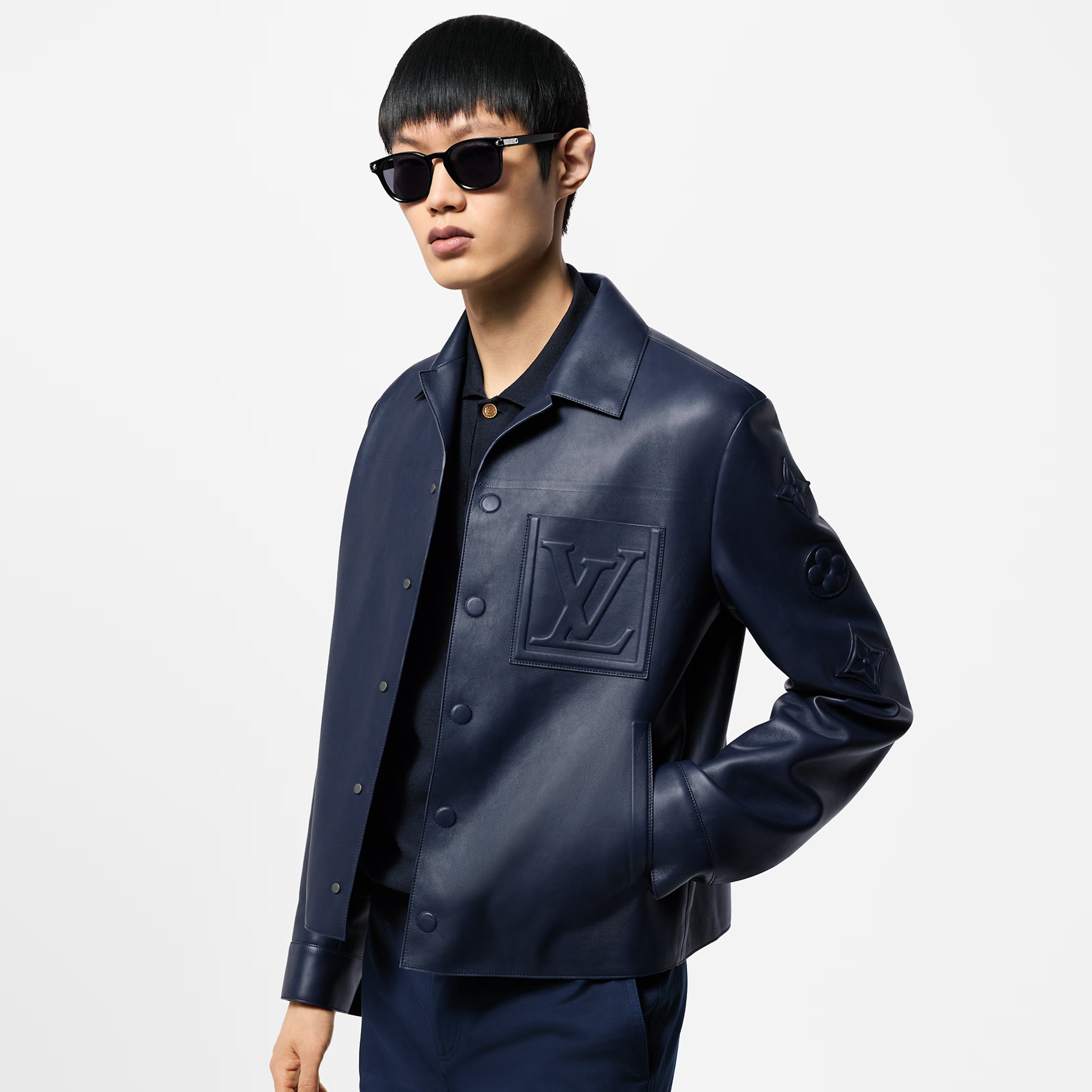 NIGO Louis Vuitton Men's Autumn and Winter Solid Color Embossed Leather Monogrammed Single Breasted Long Sleeve Jacket #nigo74224