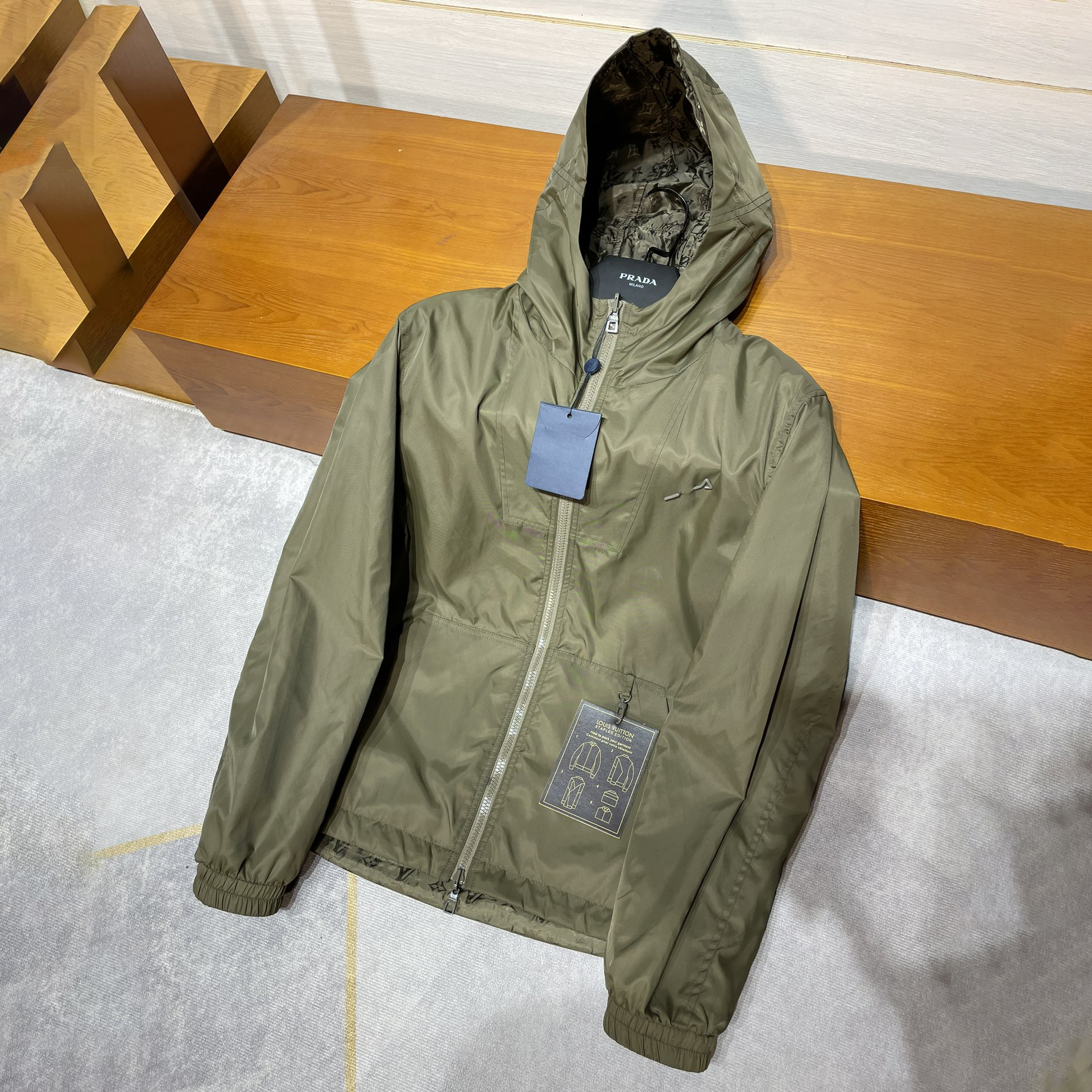 NIGO Louis Vuitton Men's Autumn and Winter Solid Color Nylon Fabric Reversible Hooded Zipper Long Sleeve Cotton Jacket #nigo74223