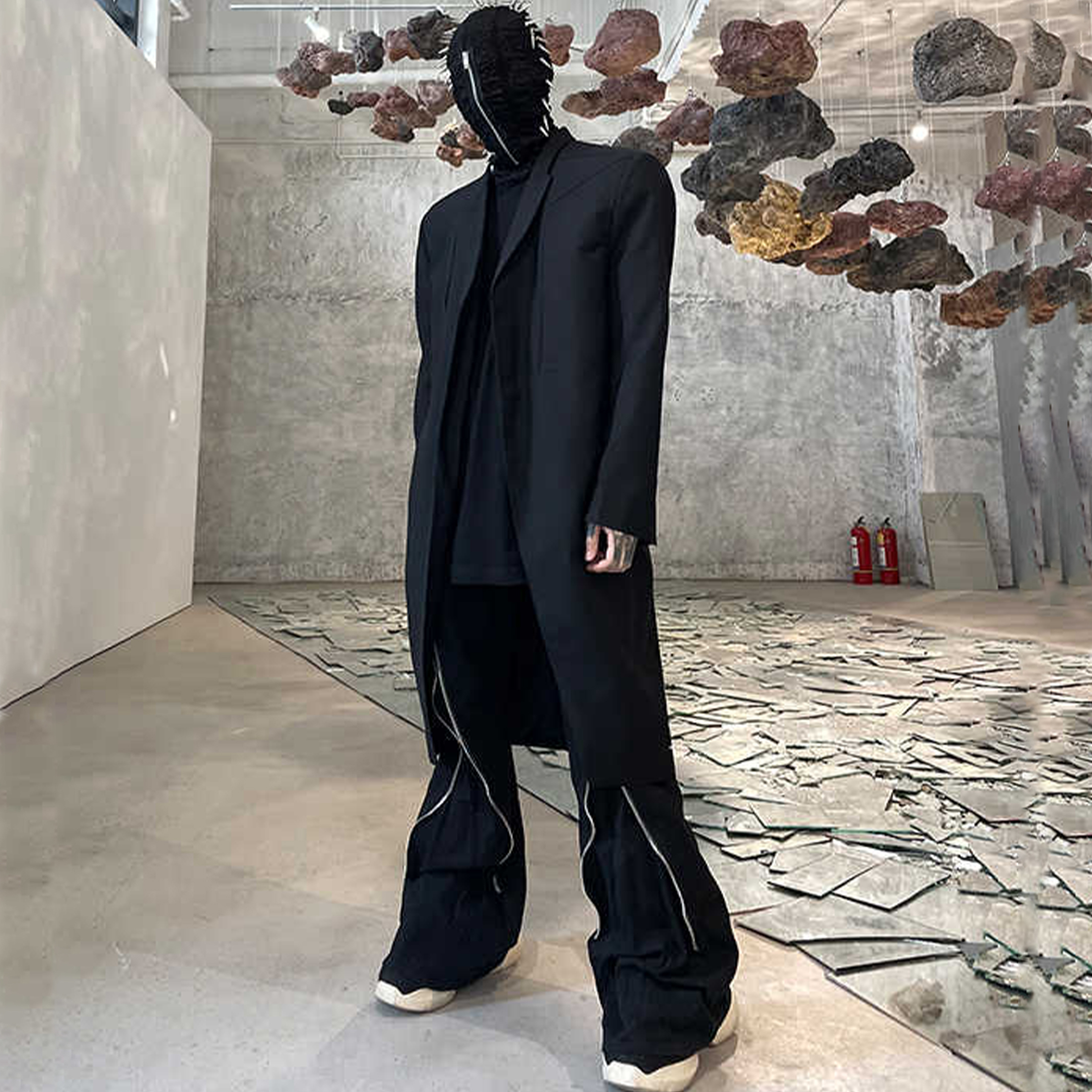 NIGO Rick Owens Black Padded Shoulder Long Suit Blazer Dark Style Trendy Handsome Casual Suit High Street Fashion Jacket #nigo71773