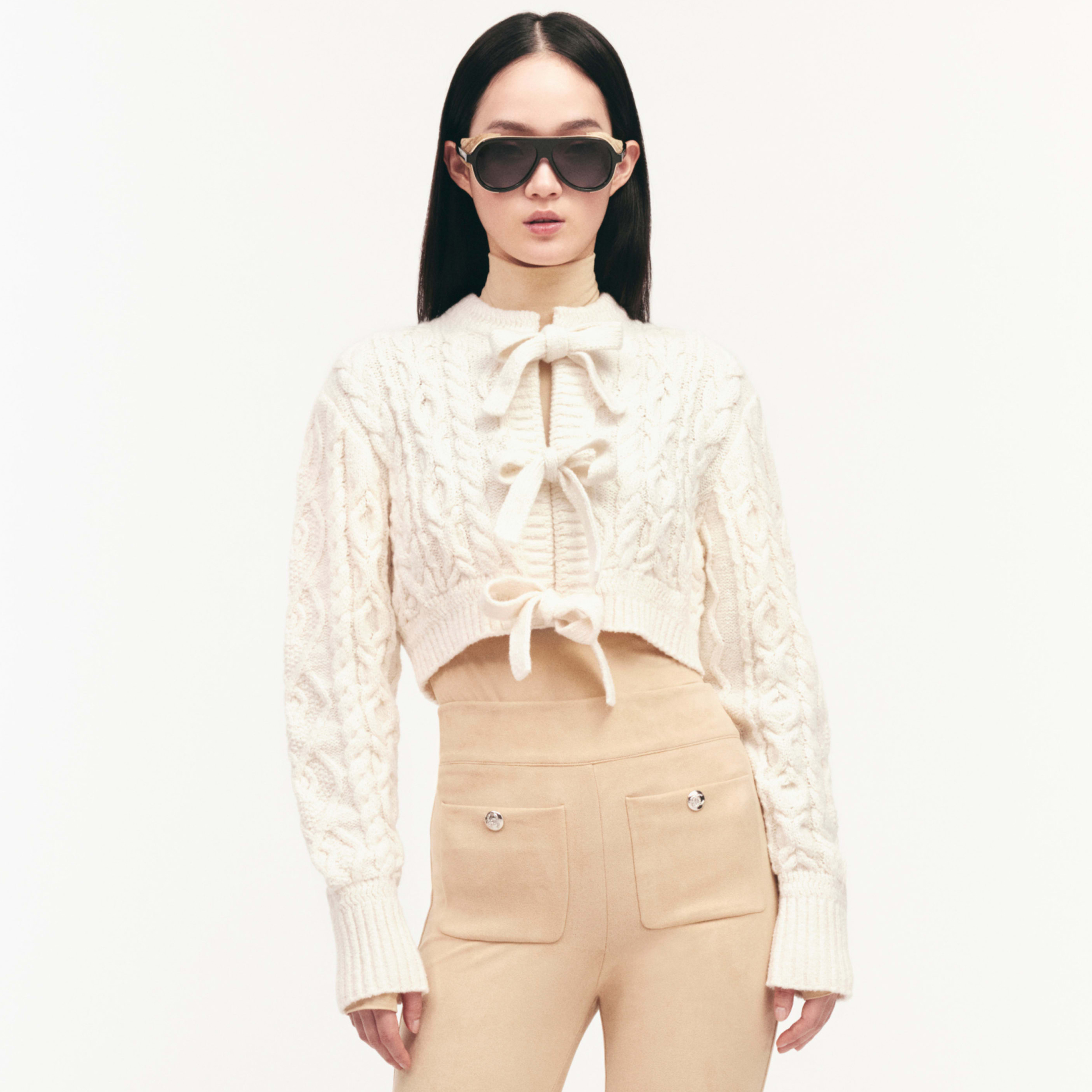 NIGO Chanel Women's Spring and Autumn Solid Color Tie Round Neck Long Sleeve Knit Jacket #nigo74243