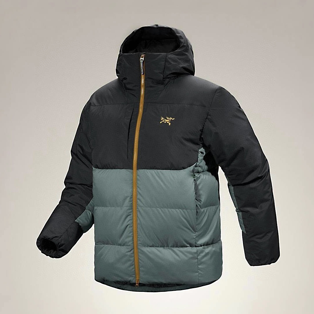 NIGO Arcteryx Men's And Women's Fall And Winter Splicing Logo Hooded Zipper Down Long Sleeved Jacket #nigo74246