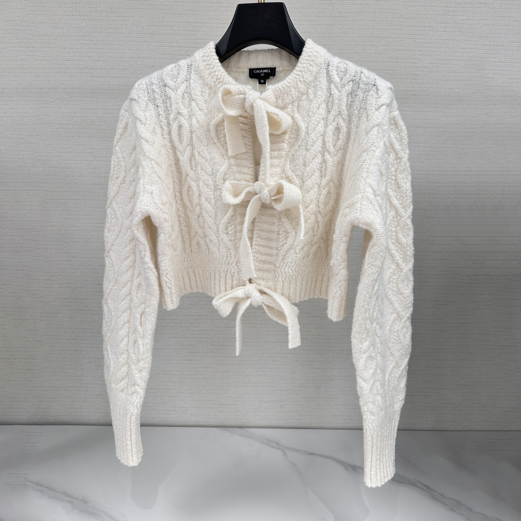 NIGO Chanel Women's Spring and Autumn Solid Color Tie Round Neck Long Sleeve Knit Jacket #nigo74243