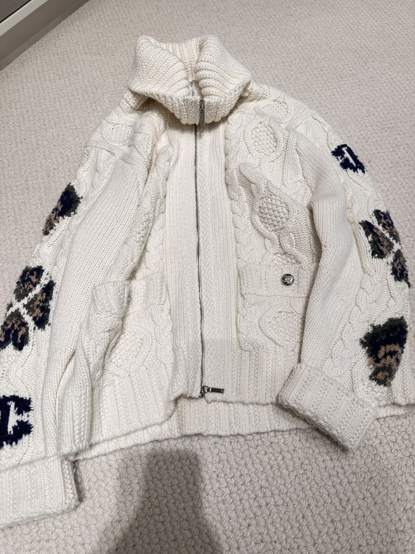 NIGO Chanel Women's Autumn and Winter Solid Color Lapel Zipper Jacquard Knit Long Sleeve Jacket #nigo74244