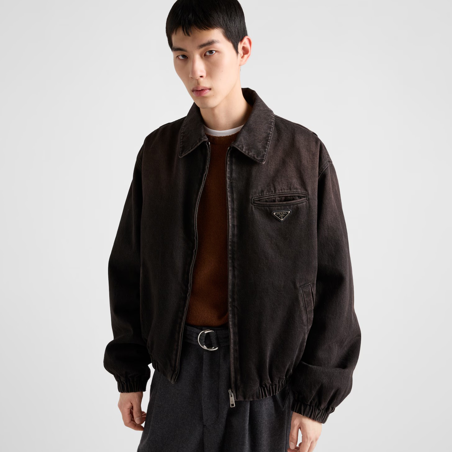 NIGO Prada Men's Autumn and Winter Solid Color Logo Applique Zipper Loose Denim Jacket #nigo74237