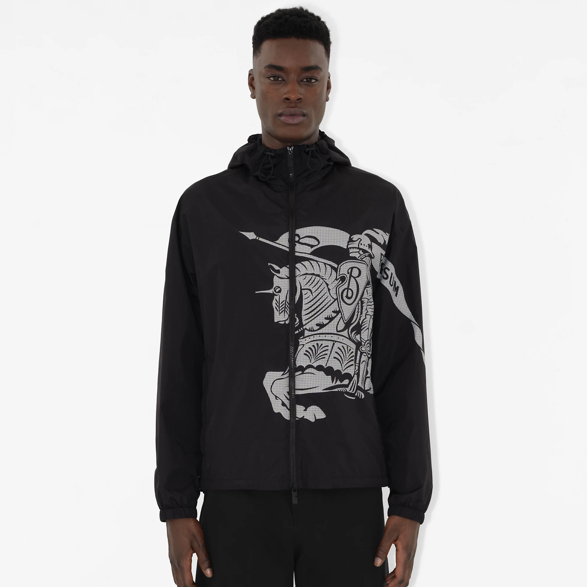 NIGO Burberry Men's Spring and Autumn Equestrian Rider Pattern Black Zipper Loose Hooded Long Sleeve Jacket #nigo74257