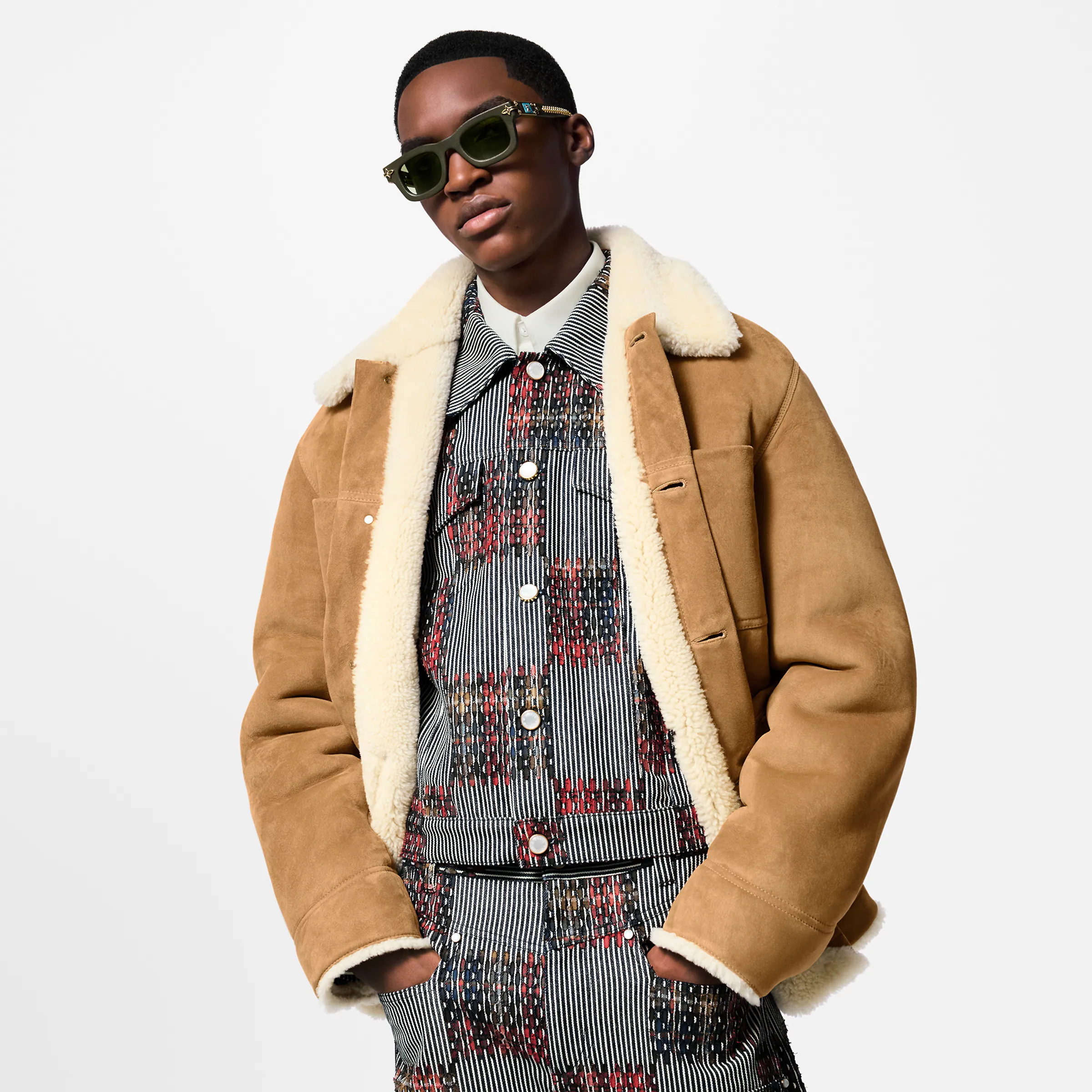 NIGO Louis Vuitton Men's Autumn and Winter Solid Color Lapel Single Breasted Sheep Leather Long Sleeve Jacket #nigo74261