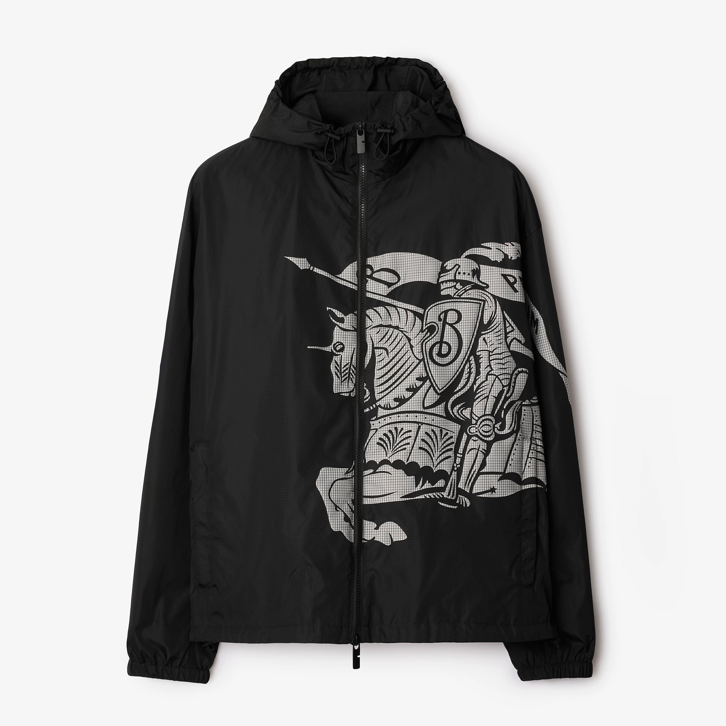 NIGO Burberry Men's Spring and Autumn Equestrian Rider Pattern Black Zipper Loose Hooded Long Sleeve Jacket #nigo74257