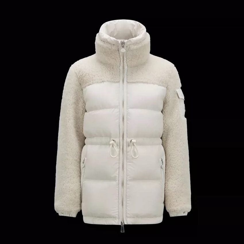 NIGO Moncler Women's Fall And Winter Beige Splicing Collar Lamb Wool Zipper Casual Long Sleeved Down Jacket #nigo74259
