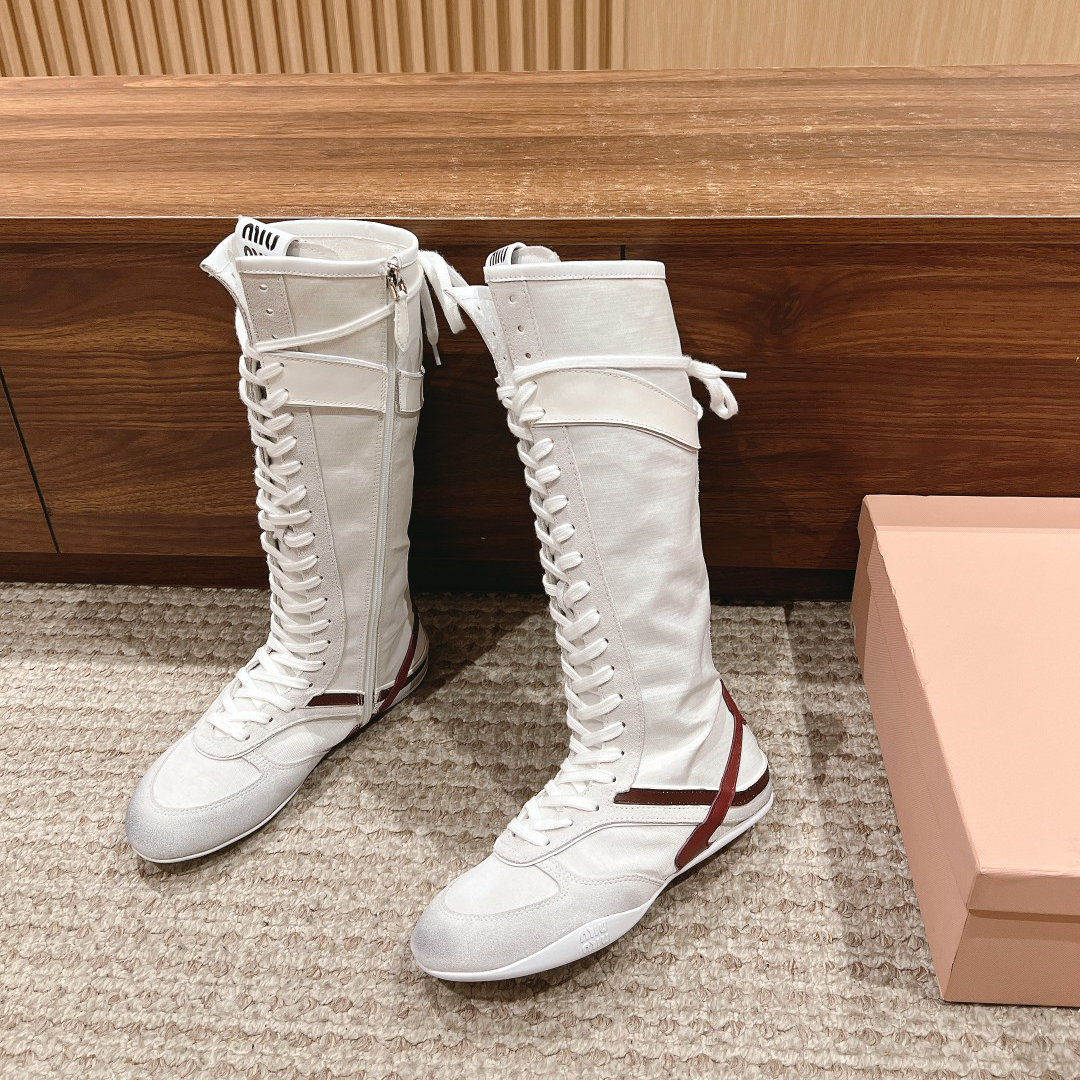 NIGO MiuMiu Women's Colorblocking Lace-up Sports De Training Casual Tall Boots Shoes #nigo74253