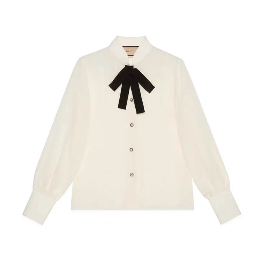 NIGO Gucci Women's Spring And Autumn Silk Lapel Long Sleeve Solid Color Fitted Shirt Ngvp #nigo9615