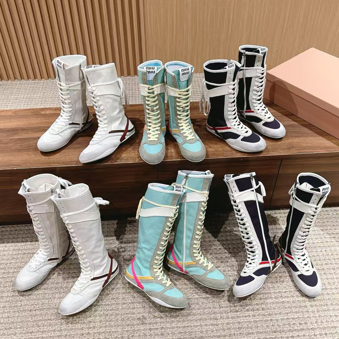 NIGO MiuMiu Women's Colorblocking Lace-up Sports De Training Casual Tall Boots Shoes #nigo74253