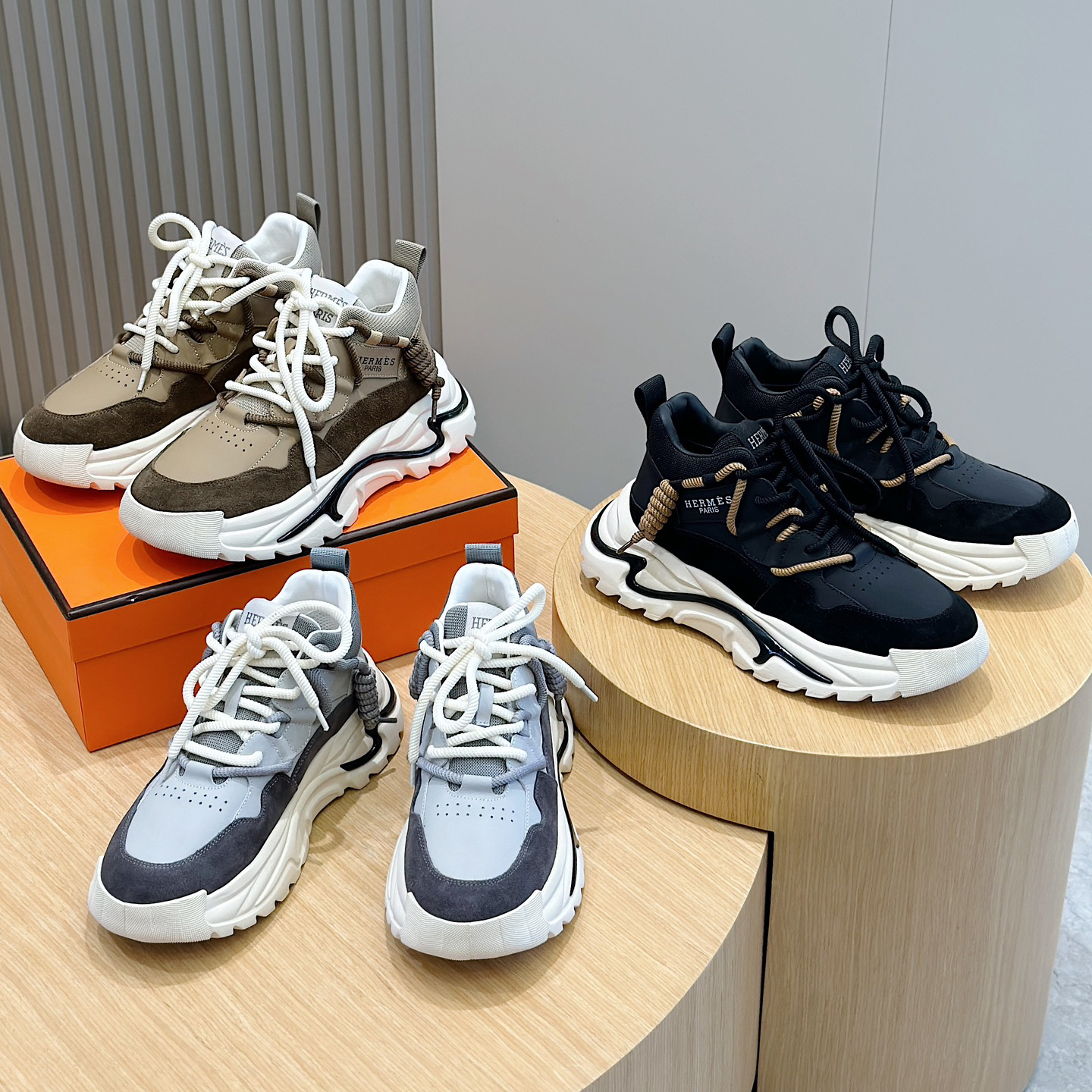 NIGO Hermes Men's Colorblocking Thick Bottom Mid Top Casual Thick Bottom Lace Up Sneakers Shoes #nigo74269