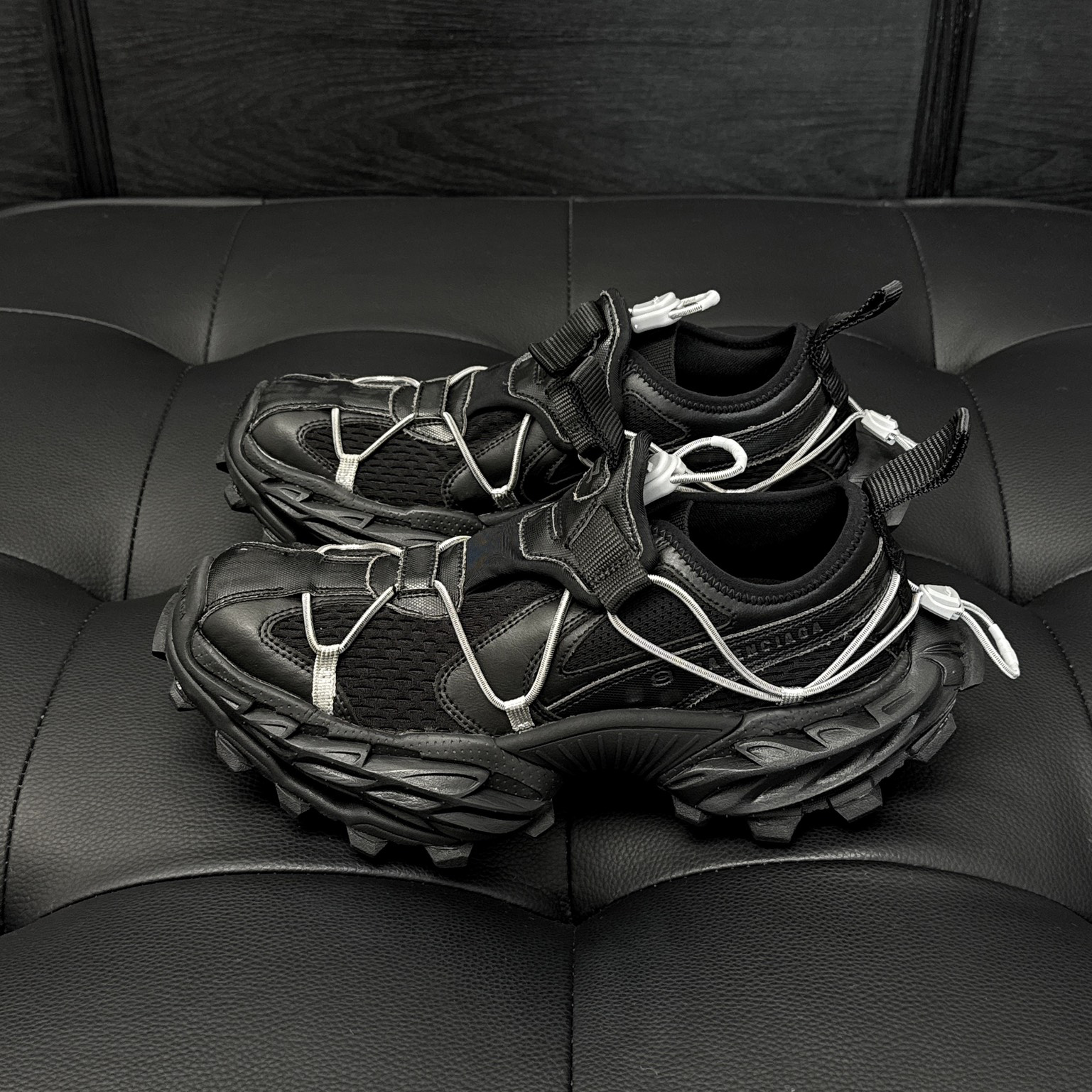 NIGO Balenciaga Men's and Women's Black Mesh Fabric Leather Thick Sole Lace-Up Sneakers Shoes #nigo74256