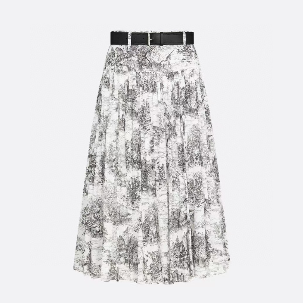 NIGO Dior Women's Spring Summer Autumn Floral Printed High Street Belted Cotton Midi Flared Casual Half Skirt Ngvp #nigo9619