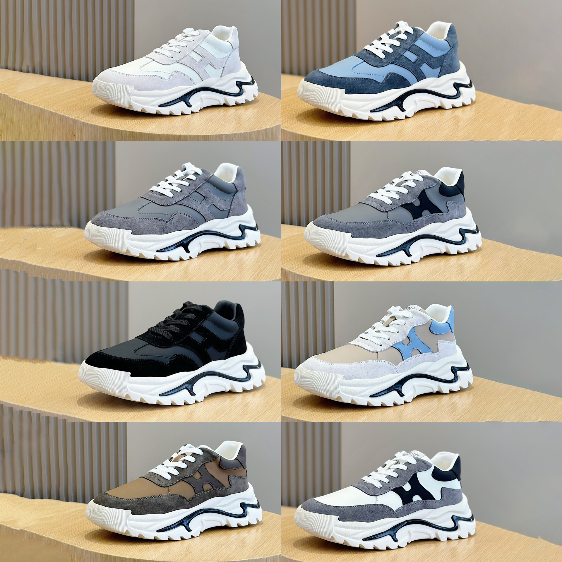 NIGO Hermes Men's And Women's Colorblocking Casual Low Top Lace Up Cowhide Sneakers Shoes #nigo74271