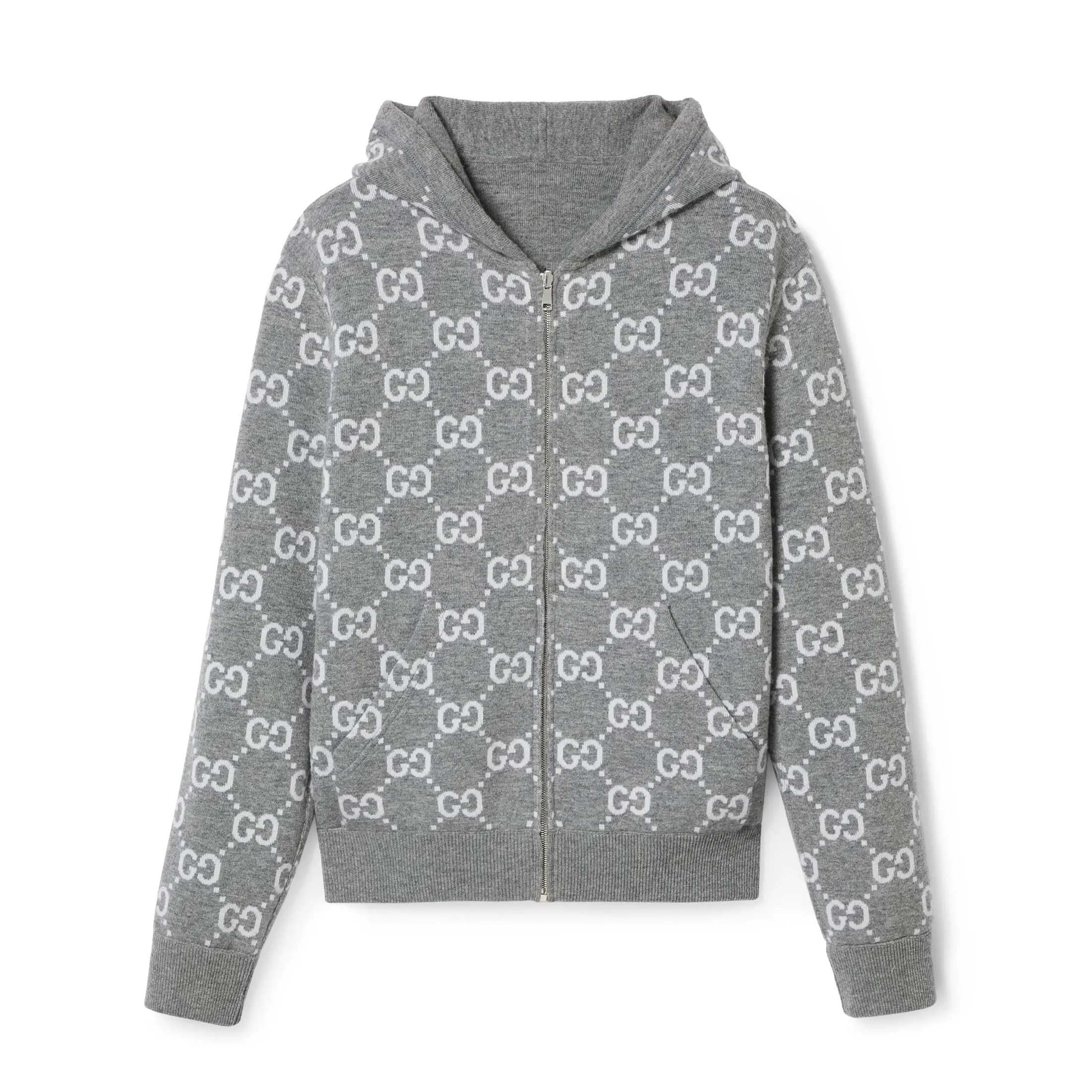 NIGO Gucci Men's Autumn and Winter Gray Full Printed Reversible Hooded Zipper Long Sleeve Jacket #nigo74292