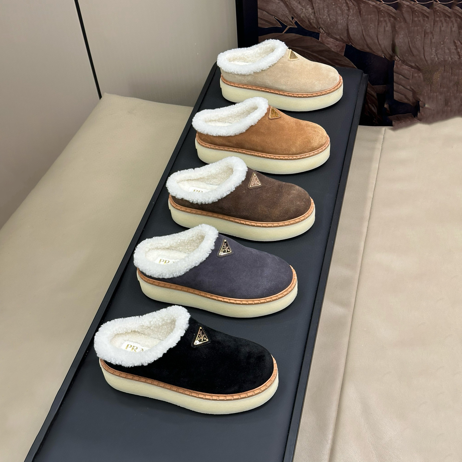 NIGO Prada Women's Autumn and Winter Solid Color Suede Thick Bottom Round Head Slippers Shoes #nigo74272