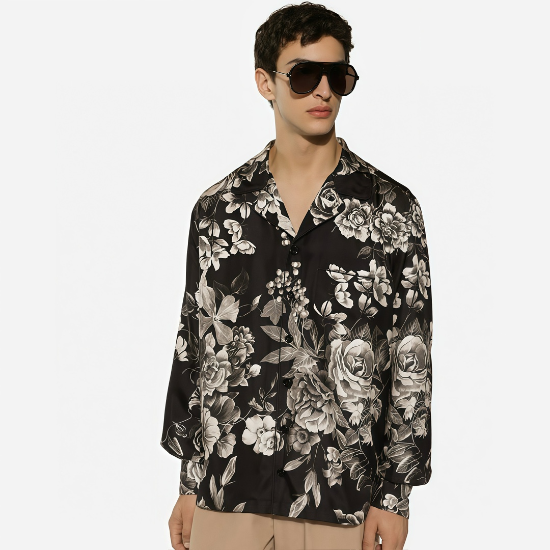 NIGO Dolce&Gabbana Men's Floral Printed Silk Long Sleeve Shirt Spring Summer Autumn Casual Twill Pants Set Ngvp #nigo9623