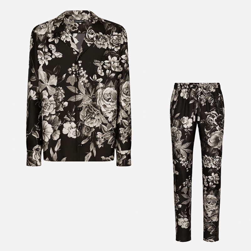 NIGO Dolce&Gabbana Men's Floral Printed Silk Long Sleeve Shirt Spring Summer Autumn Casual Twill Pants Set Ngvp #nigo9623