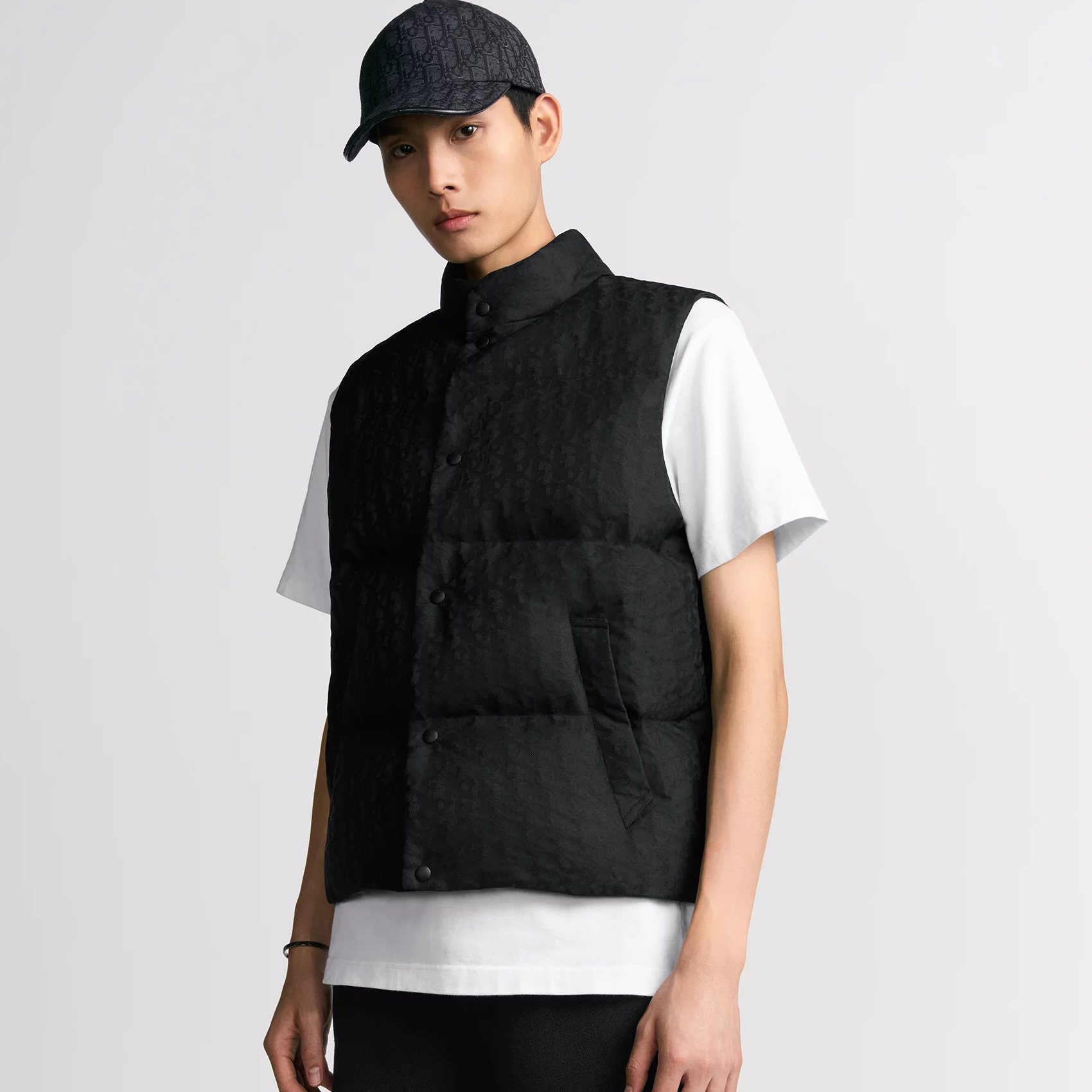 Nigo Dior Men's Autumn and Winter Black Dark Logo Printed Single Breasted Sleeveless Puffer Down Vest Jacket #nigo74318