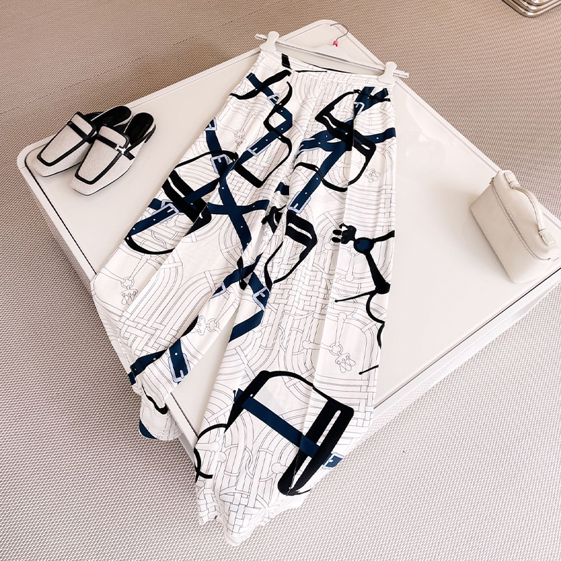 NIGO Hermes Women's Pattern Full Print Silk Mid-Rise Straight Leg Solid Color Casual Pants Ngvp #nigo9635