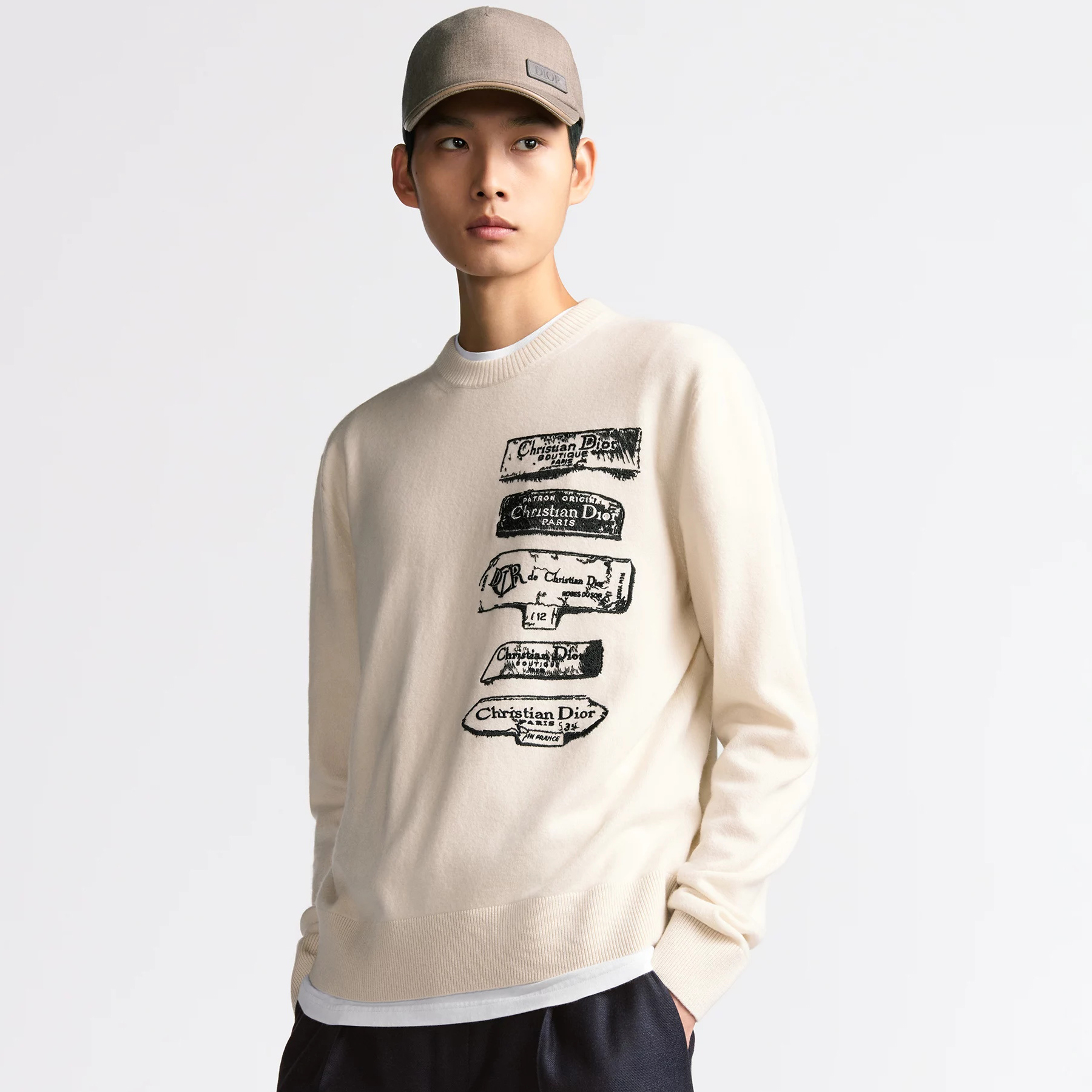 NIGO Dior Men's Spring and Autumn Solid Color Pattern Printed Ribbed Round Neck Long Sleeve Sweater #nigo74315