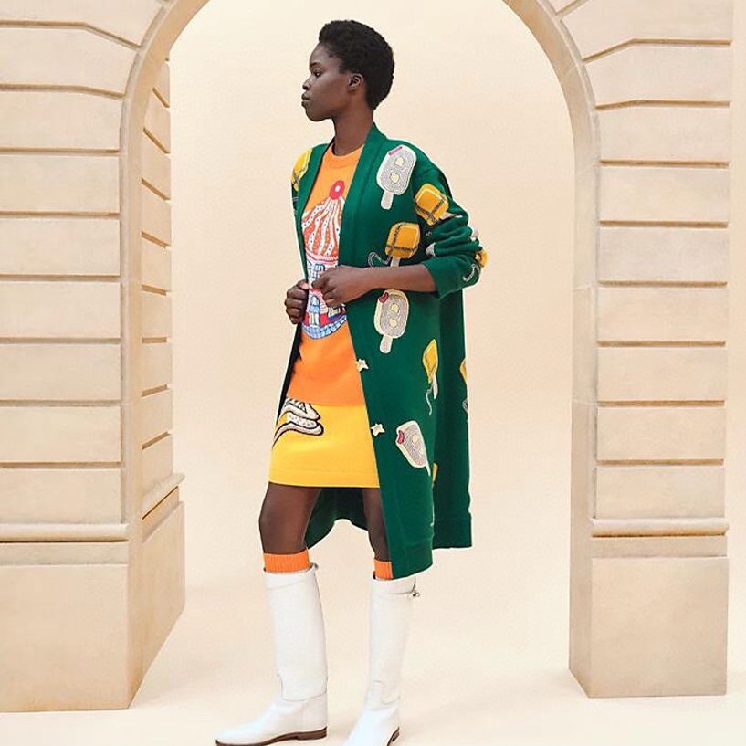 NIGO Hermes Women's Printed Cashmere V-Neck Single-Breasted Spring, Fall And Winter Long Loose Knitted Cardigan Ngvp #nigo9633