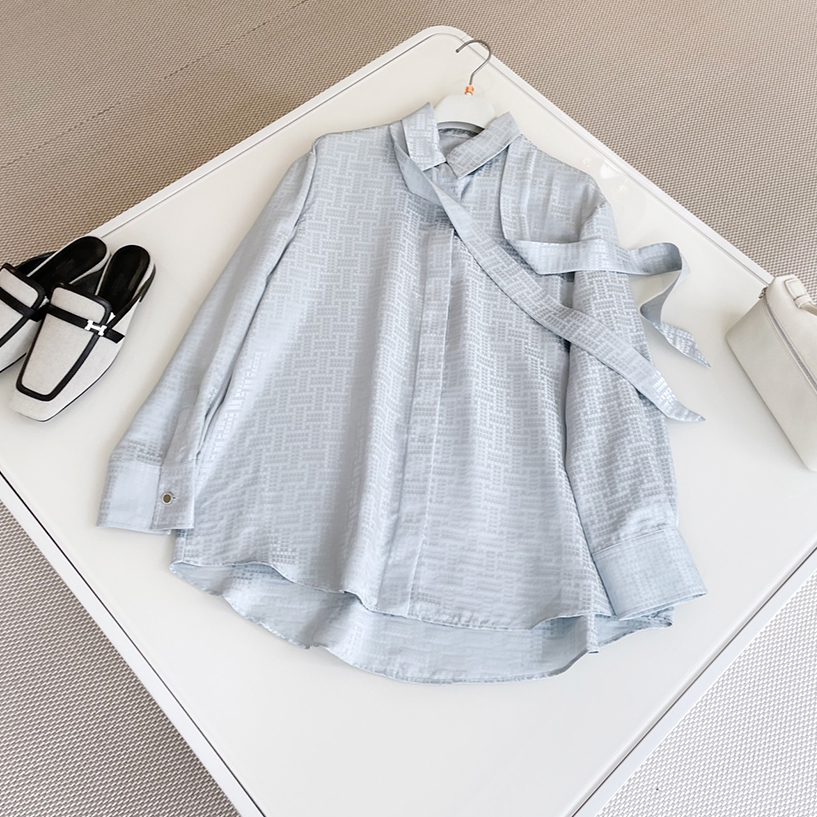 NIGO Hermes Women's Mosaique Jacquard Silk Lapel Spring, Summer And Autumn Long-Sleeved Solid Color Shirt Solid Color Casual Pants Ngvp #nigo9631