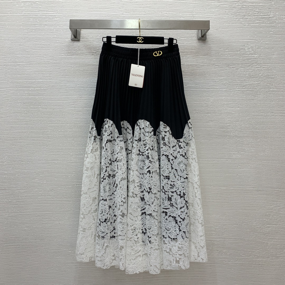 NIGO Valentino Women's Spring And Summer Lace Color Collision Splicing Pressure Pleated Large Swing High Waist Thin Half Body Skirt #nigo74312