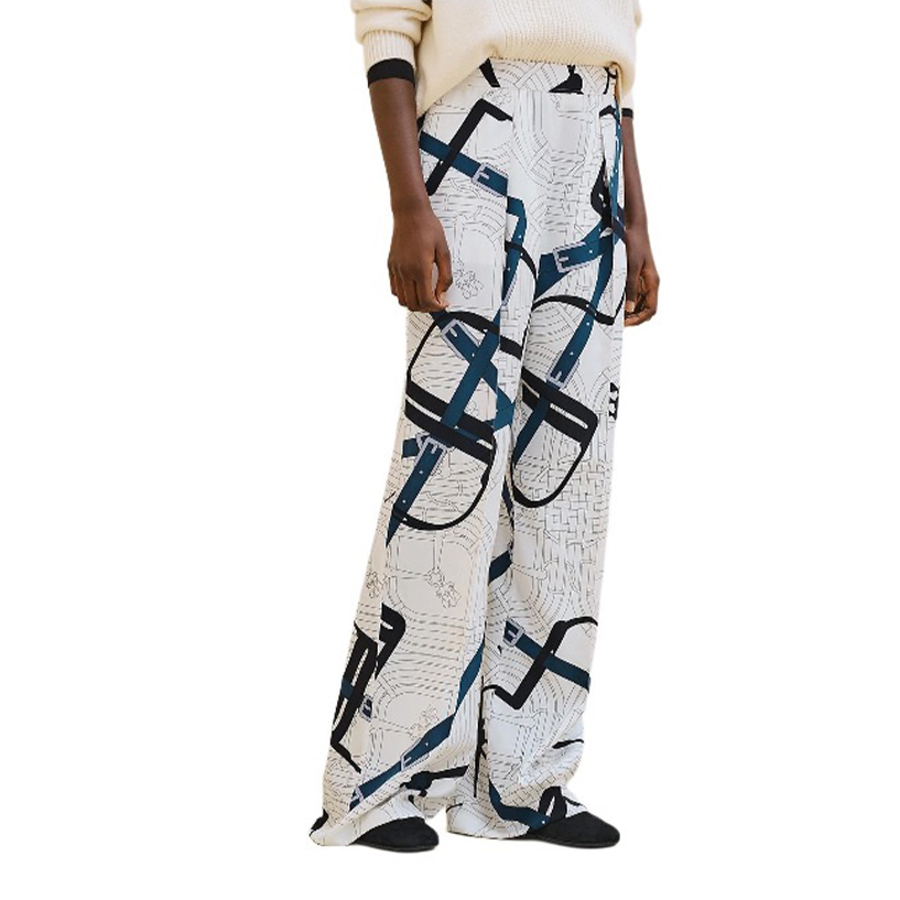 NIGO Hermes Women's Pattern Full Print Silk Mid-Rise Straight Leg Solid Color Casual Pants Ngvp #nigo9635