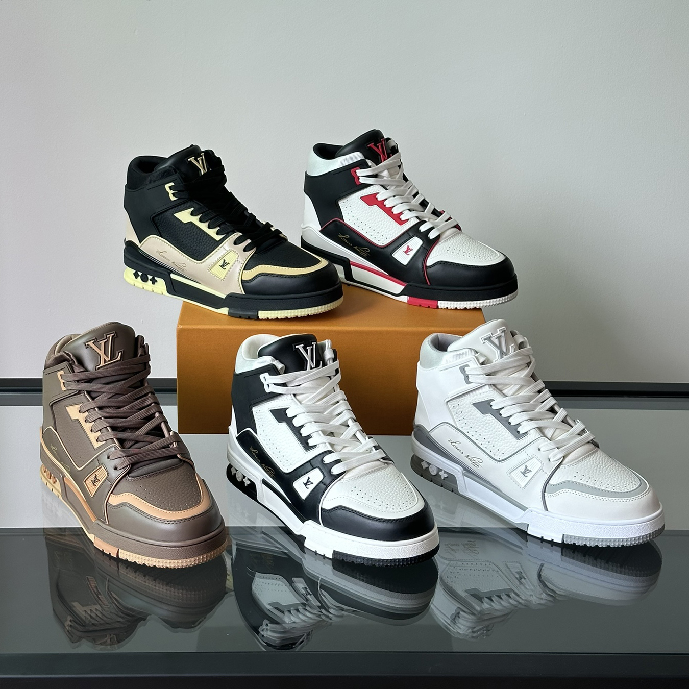 NIGO Louis Vuitton Men's LV Trainer Sneakers Calf Leather Upper Hig Top Lace Up Fashion Board Shoes #nigo74324