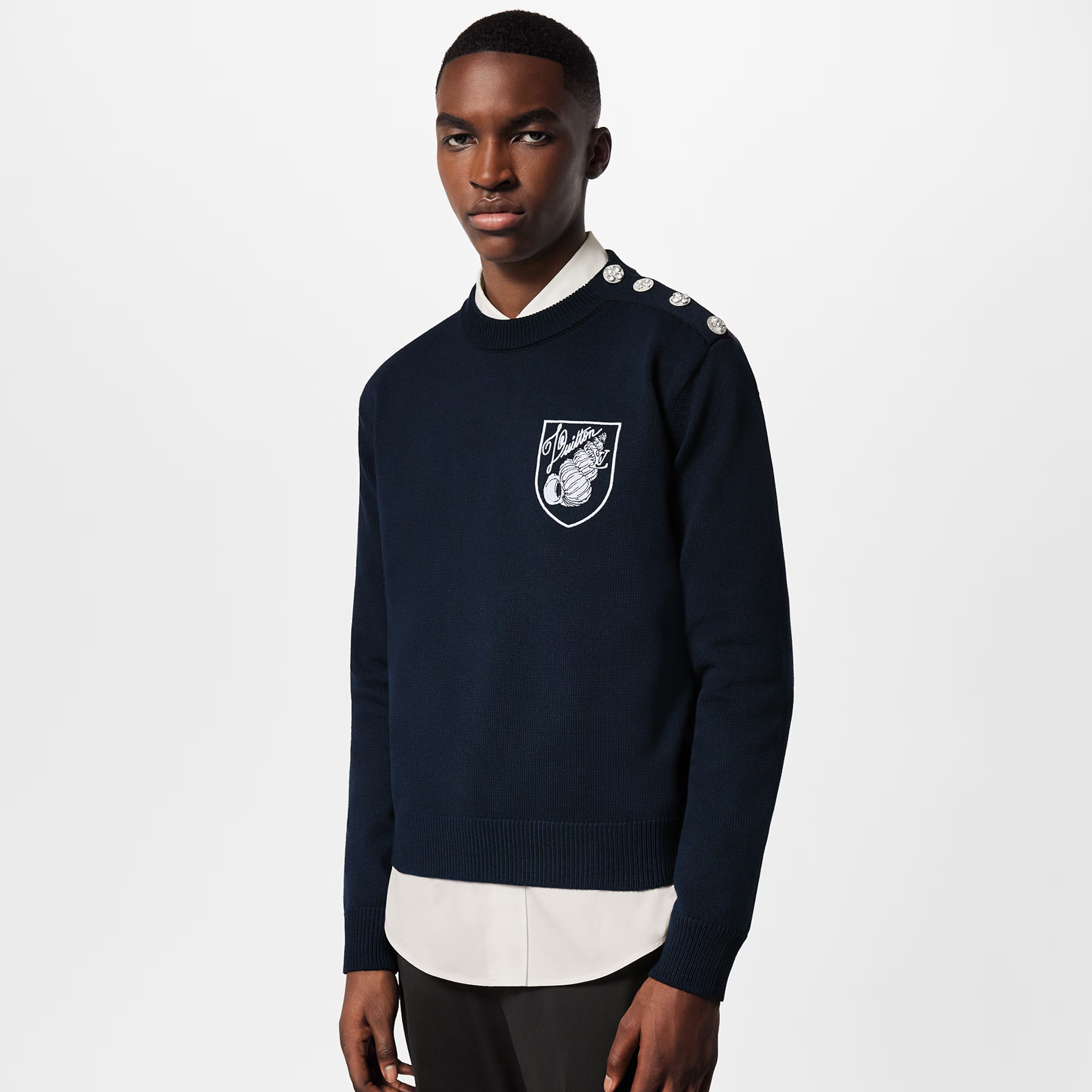 NIGO Louis Vuitton Men's Spring and Autumn Solid Color Logo Embroidery Round Neck Long Sleeve Knit Sweater #nigo74314