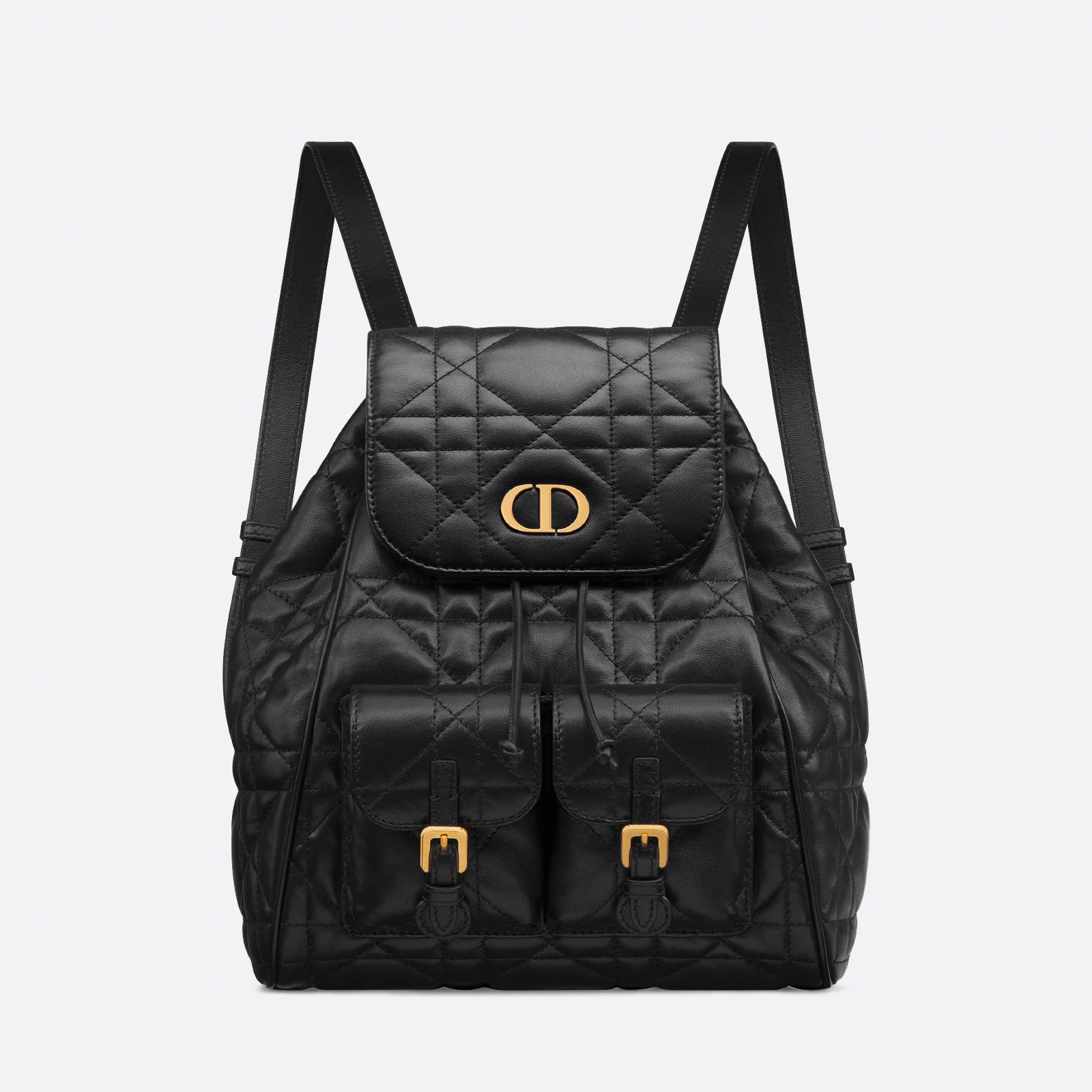 NIGO Dior CARO Women's Black Adjustable Leather Shoulder Strap Flap Drawstring Closure Shoulder Bag Bags #nigo74328