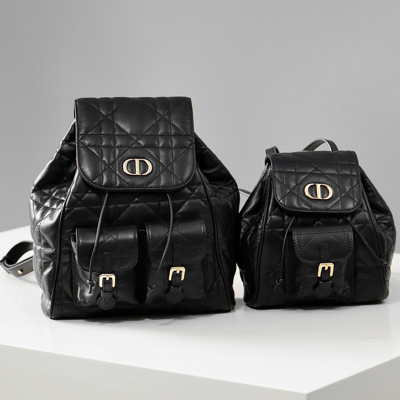 NIGO Dior CARO Women's Black Adjustable Leather Shoulder Strap Flap Drawstring Closure Shoulder Bag Bags #nigo74328