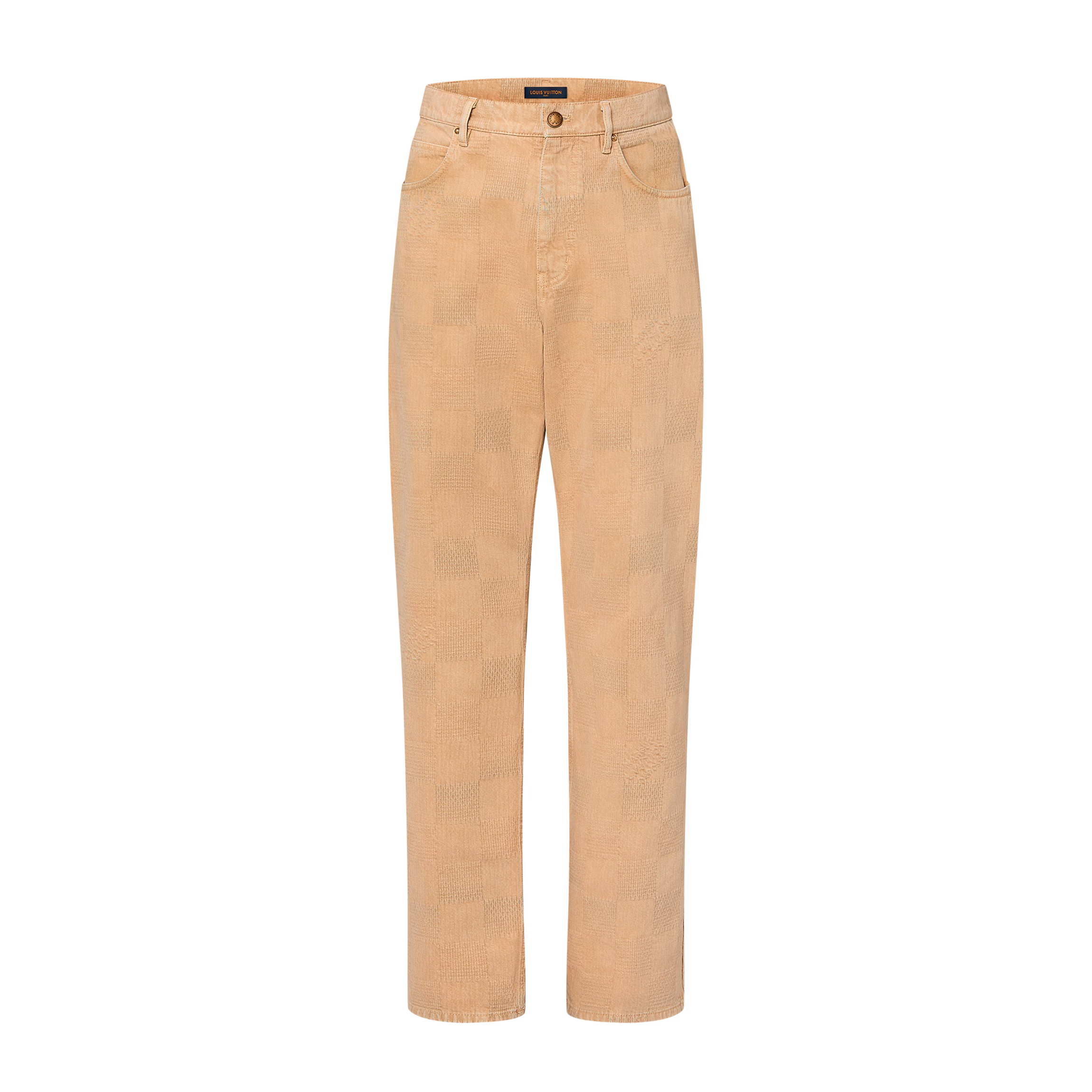 NIGO Louis Vuitton Men's Spring & Autumn Solid Color Logo Patch Checkerboard Print Mid-Rise Straight Leg Jeans Pants #nigo74335