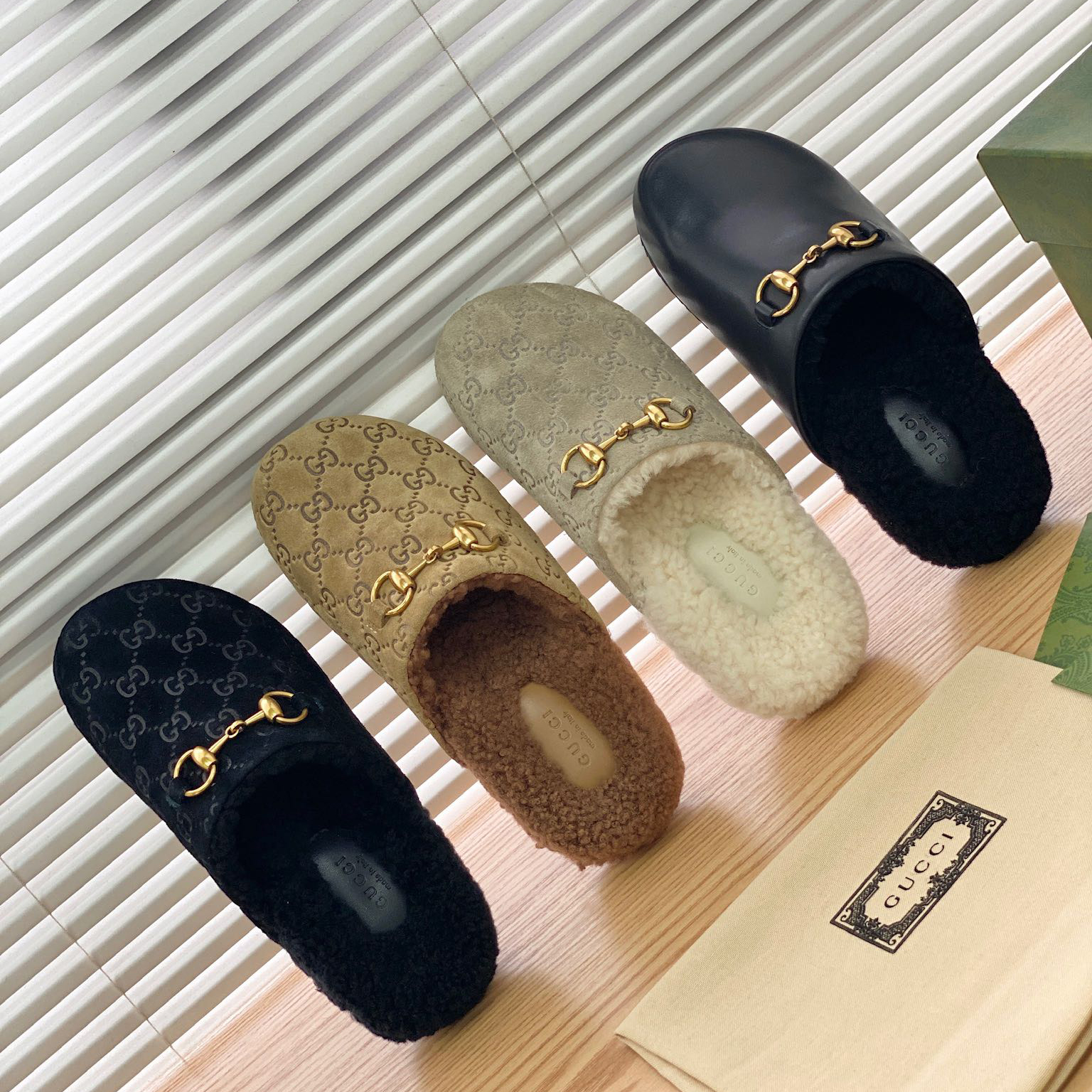 NIGO Gucci Women's Autumn and Winter Suede Alphabet Printed Lamb Suede Slippers Shoes #nigo74337