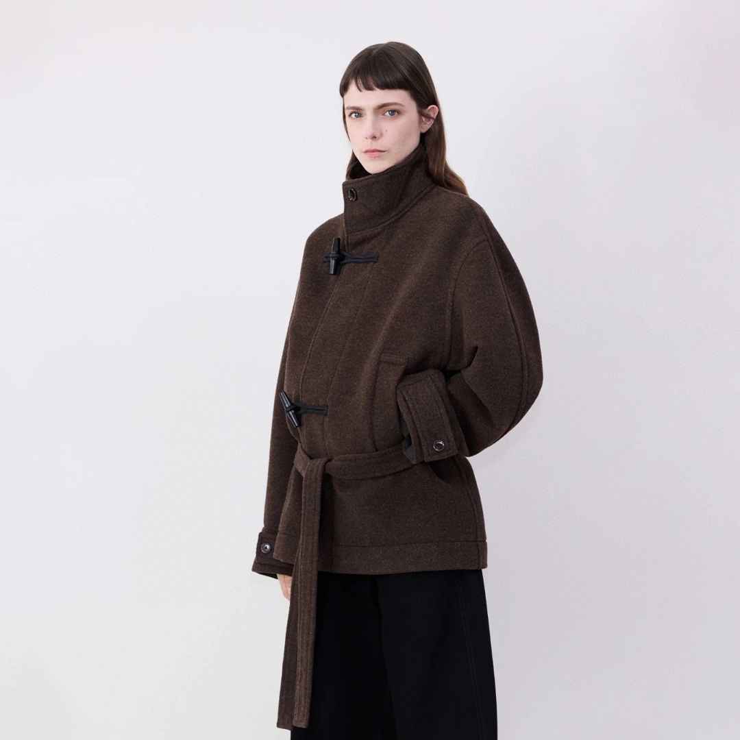 NIGO Lemaire Women's Spring And Autumn Solid Color Standing Lapel Tie Short Wool Tweed Long Sleeve Loose Jacket Ngvp #nigo9639