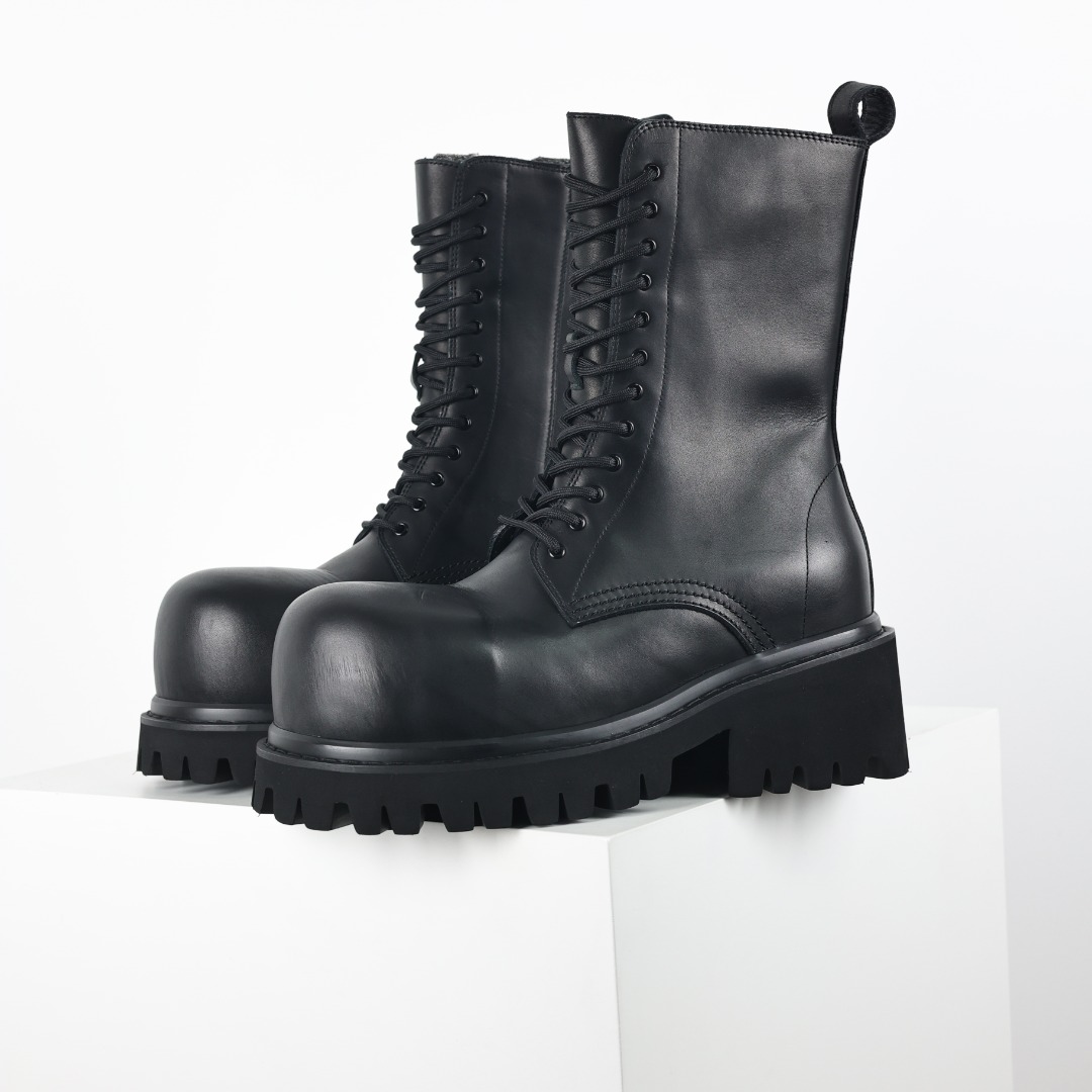 NIGO Balenciaga Men's Fall Winter Black Stomper Leather Boots Zipper Round Toe Casual Shoes Ngvp #nigo9646