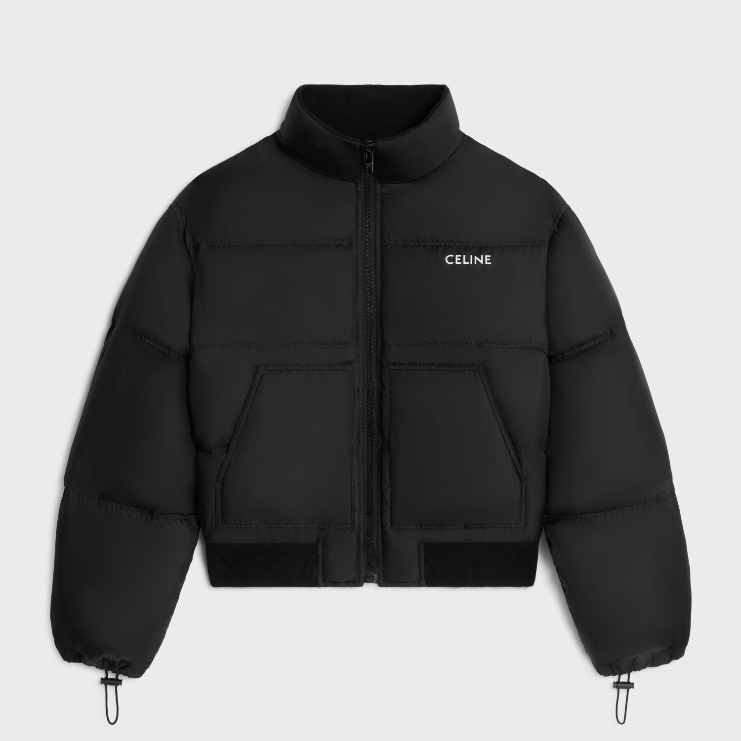 NIGO Celine Women's Autumn and Winter Solid Color Lightweight Nylon Waisted Letter Zipper Long Sleeve Cotton Coat Jacket #nigo74349