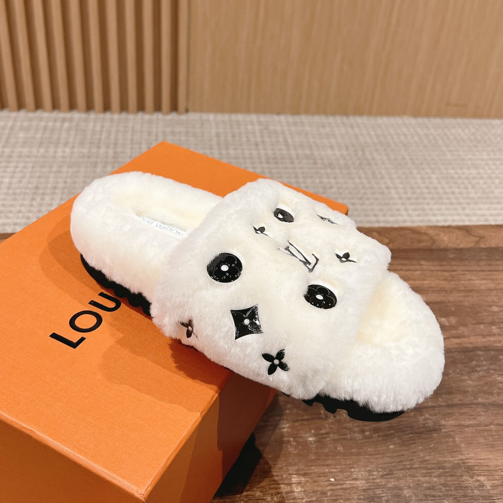 NIGO Louis Vuitton Women's Fur One Logo Printed Sandals Slippers Autumn And Winter Outer Wear Fashionable Elegant Temperament Casual Shoes #nigo74347