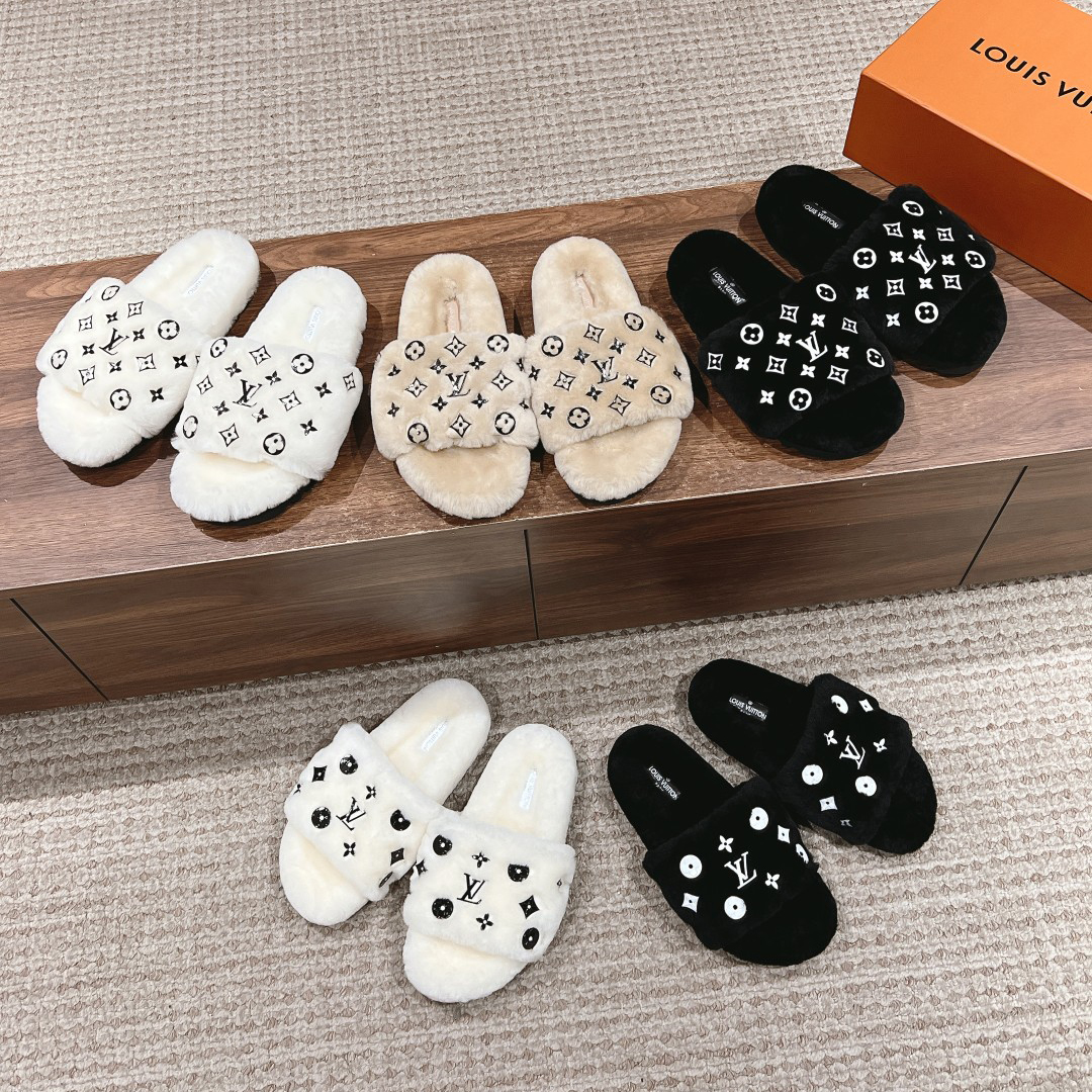 NIGO Louis Vuitton Women's Fur One Logo Printed Sandals Slippers Autumn And Winter Outer Wear Fashionable Elegant Temperament Casual Shoes #nigo74347