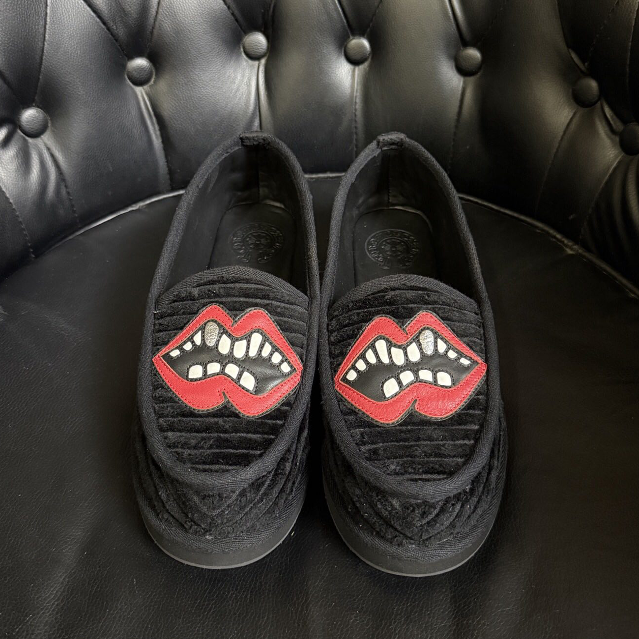 NIGO Chrome Hearts Men's and Women's Black Corduroy Patchwork Leather Retro Styling Loafers Shoes #nigo74353