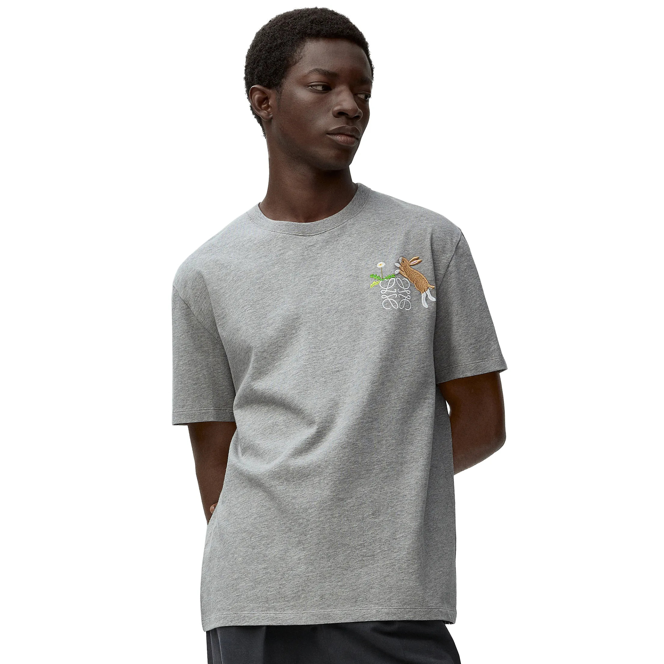 NIGO Loewe X Suna Fujita Men's And Women's Summer Solid Color Round Neck Bunny Pattern Embroidery Loose Short Sleeve T-shirt #nigo74342