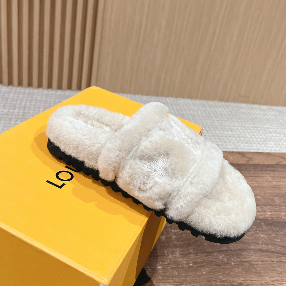 NIGO Louis Vuitton Women's Autumn and Winter Embroidered Letter Printed Wool Flat Sandal Mop Slippers Shoes #nigo74348