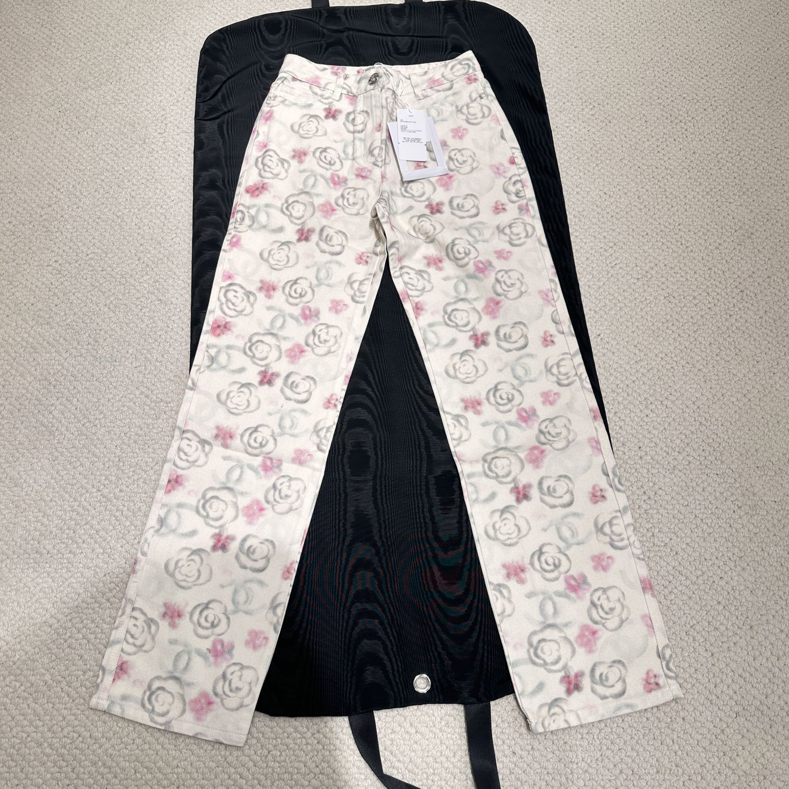 NIGO Chanel Women's Fall and Winter Floral Full Printed Pattern Straight Leg Jeans Pants #nigo74371