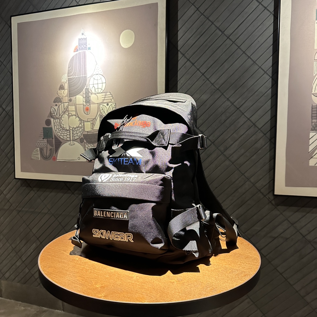 NIGO Balenciaga Black Nylon Embroidery Applique Backpack Fashion Trend High Street Shoulder Bag Bags #nigo74361