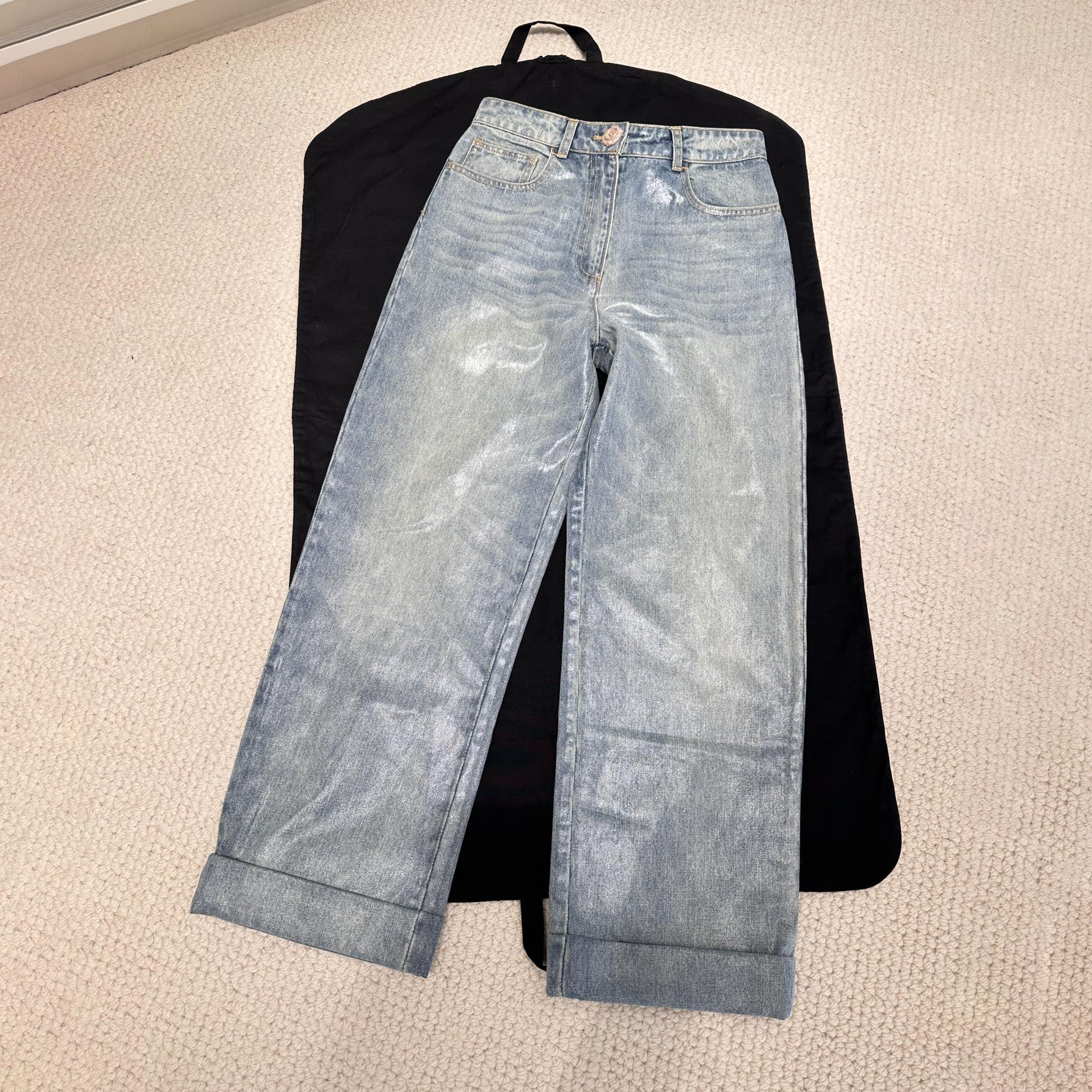 NIGO Chanel Women's Spring and Autumn Solid Color Zipper Closure Waterproof Coated Jeans Pants #nigo74368